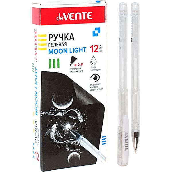 Ручка гелевая белая (эффект Highlighter), 0.8 мм, узел Standard, рифл. грип, deVENTE Moon light Ручка гелевая белая (эффект Highlighter), 0.8 мм, узел Standard, рифл. грип, deVENTE Moon light