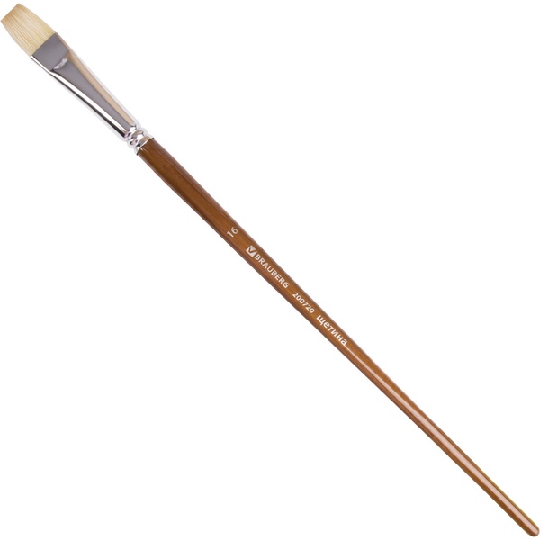 Кисть художественная профессиональная BRAUBERG ART CLASSIC, щетина, плоская, № 16, длинная ручка Кисть художественная профессиональная BRAUBERG ART CLASSIC, щетина, плоская, № 16, длинная ручка