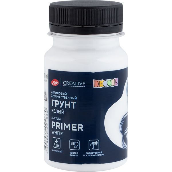 Грунт акриловый художественный, 100 мл, белый, DECOLA