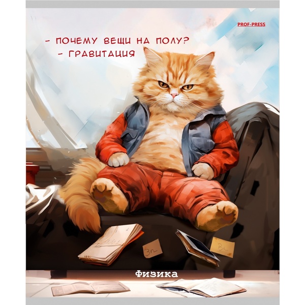Тетрадь предметная А5, 48 л., клетка, 60 г/м², Prof-Press Жил был кот_Физика