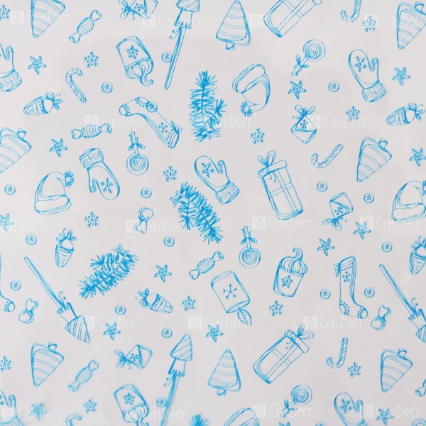 Мешочек подарочный, 20*30 см, PP (полипропилен), Новый год_прозрачный с голубым принтом Акция!