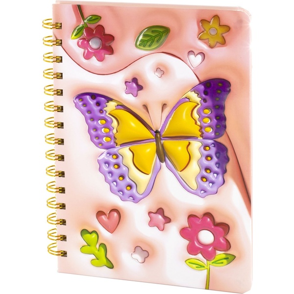 Блокнот с замочком, А5, 80 л., клетка, гребень, 3D-обл. 7Бц, Alingar Бабочки