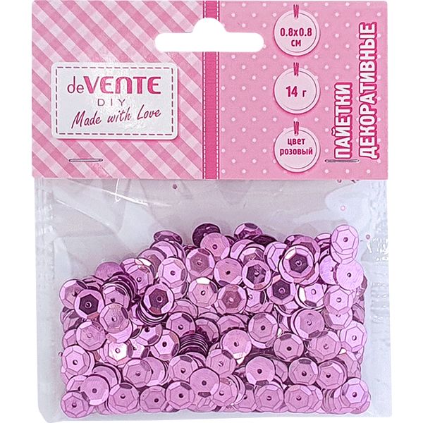 Пайетки круглые Ø8 мм, 14 г, розовые, deVENTE Metallic