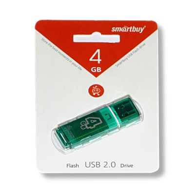 Флеш-накопитель USB 2.0, 4 ГБ, Smartbuy Glossy_зеленый