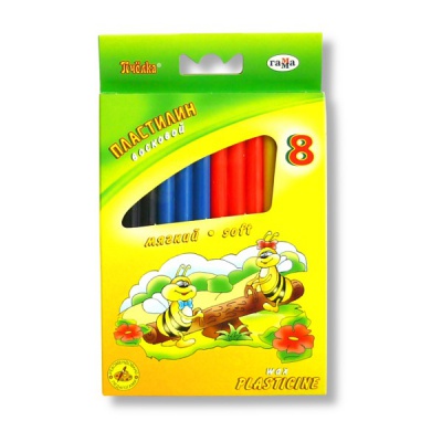 Пластилин восковой ГАММА Пчелка: 8 цветов, брусок 12.3 г, стек (к/к)