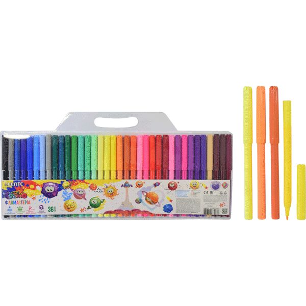 Фломастеры 36 цветов, чернила в/о, цв. вент. колпачок, круг. корп., ШЛ 1 мм, deVENTE Cosmo (пвх)