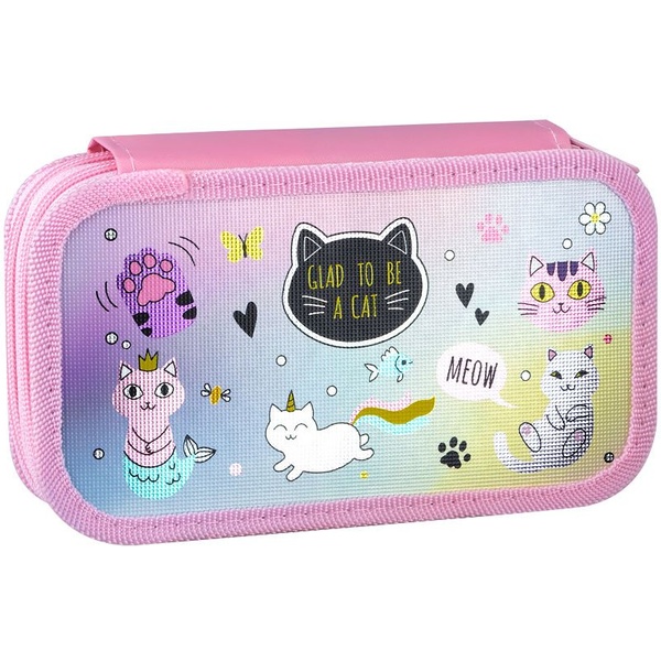 Пенал 2 отд., на молнии, 190*110*35 мм, лам. картон, тисн. ф., ArtSpace Glad to be Cat  Акция!