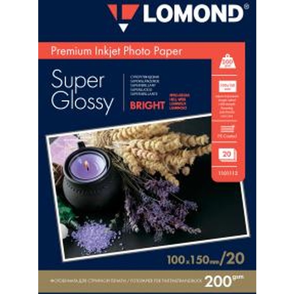 Фотобумага А6, 200 г/м² , 20 л., суперглянцевая, 1-ст., LOMOND Premium Inkjet Super Glossy Bright