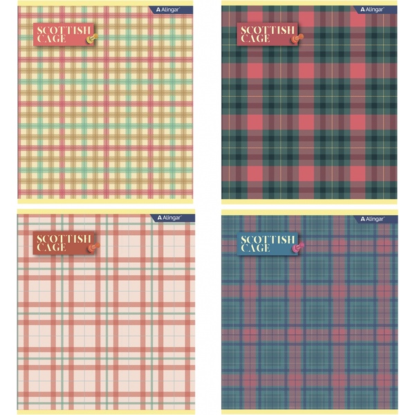 Тетрадь А5, клетка, 48 л., на скобе, 60 г/м², Alingar Scotish cage_4 дизайна