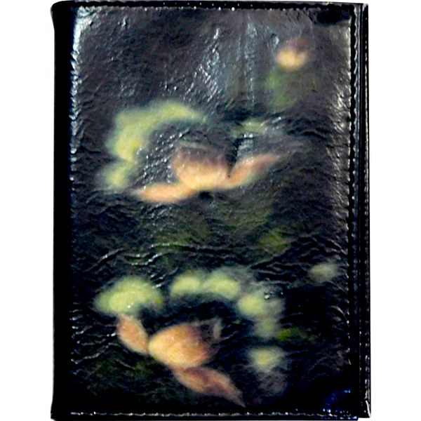 Визитница карманная Grand Цветы на черном, на 40 визиток, нат. кожа, принт (вертик.) Акция!