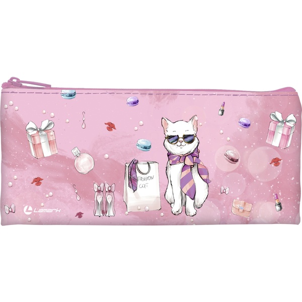 Пенал 1 отд., на молнии, 195*75 мм, текстиль, LAMARK Fashion Cat  Акция!