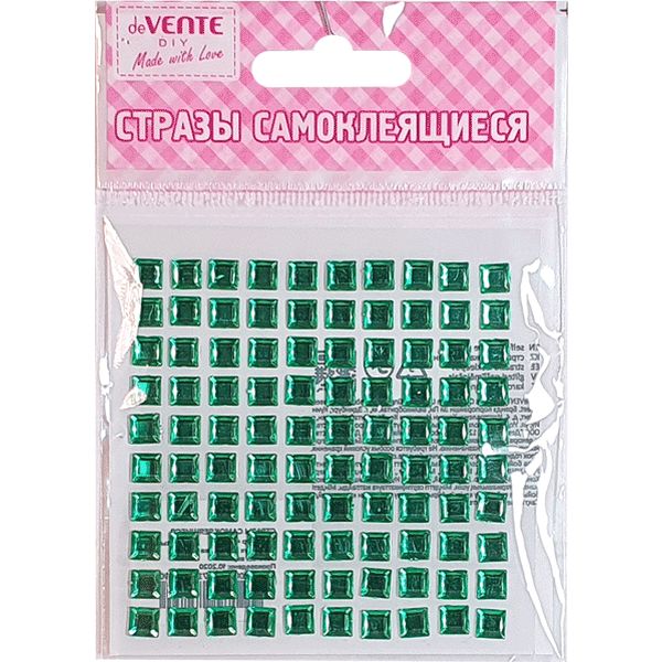 Стразы самоклеящиеся 6*6 мм, 100 шт., цв.: зеленый, deVENTE Square (Квадрат)