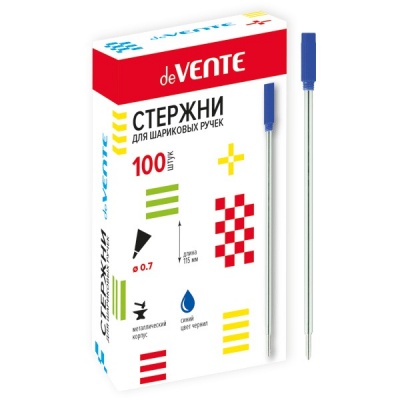 Стержень шариковый д/поворот. механизма, синий, 115 мм, 0.7 мм, н-к Standard, металлический, deVENTE Акция!