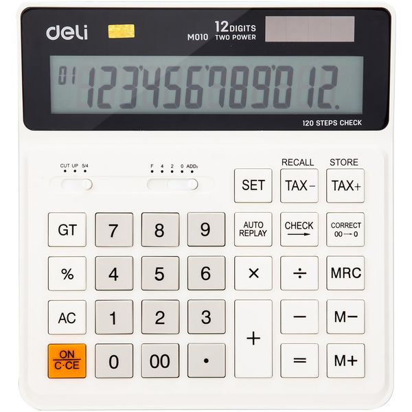 Калькулятор бухгалтерский Deli EM1010, 12-разрядный, 2 памяти, двойное питание, "00", белый Калькулятор бухгалтерский Deli EM1010, 12-разрядный, 2 памяти, двойное питание, "00", белый