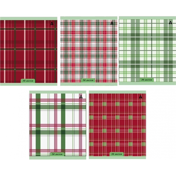 Тетрадь А5, клетка, 36 л., на скобе, 60 г/м², Alingar Шотландская клетка. NEW_5 дизайнов