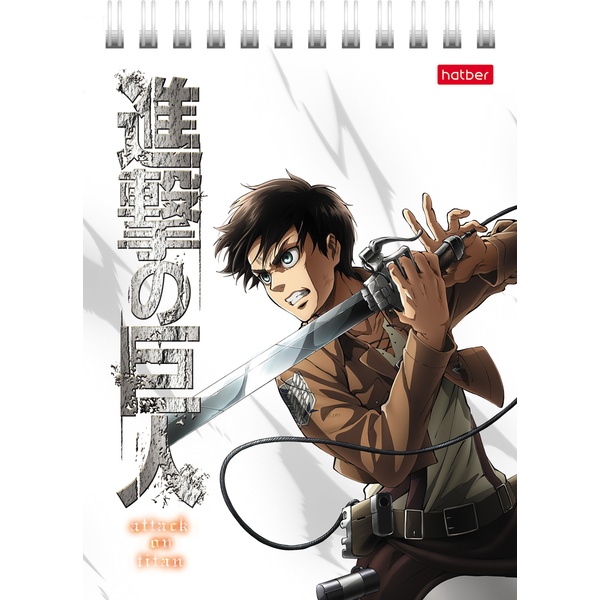 Блокнот на гребне А6, 40 л., клетка, 65 г/м², уф-лак, Hatber Атака Титанов Сезон 1-3_6 дизайнов  Акция!