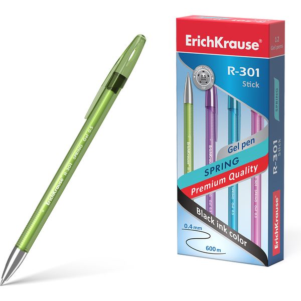 Ручка гелевая черная, 0.5 мм, узел Standard, рифл. грип, ErichKrause R-301 Gel Stick Spring (ассорти) Ручка гелевая черная, 0.5 мм, узел Standard, рифл. грип, ErichKrause R-301 Gel Stick Spring (ассорти)