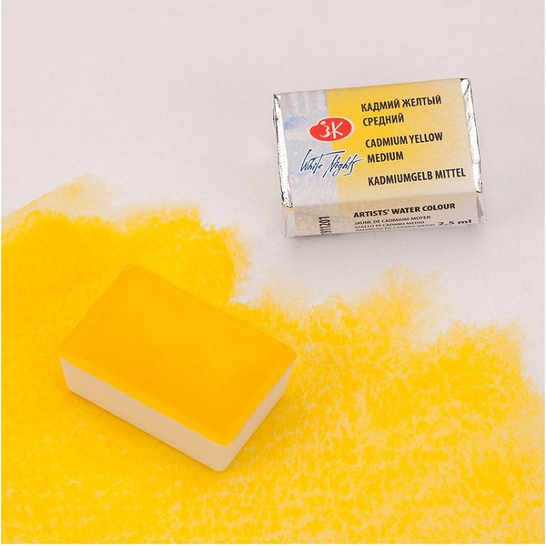 Краска акварельная БЕЛЫЕ НОЧИ, кадмий желтый средний, кювета 2.5 мл