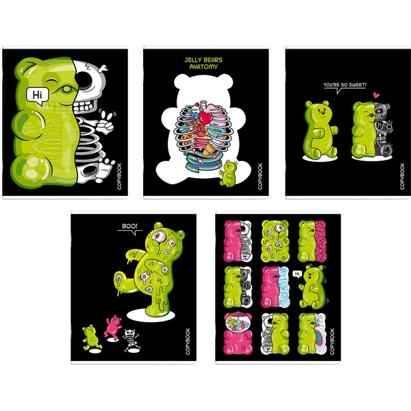 Тетрадь А5, клетка, 48 л., на скобе, 60 г/м², твин-лак, ФЕНИКС+ Желейные мишки_5 дизайнов Акция!