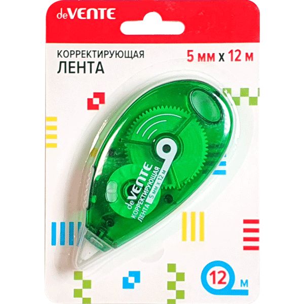 Лента корректирующая 5 мм* 12 м, фронт. аппликатор, п/п корпус, deVENTE_зеленый