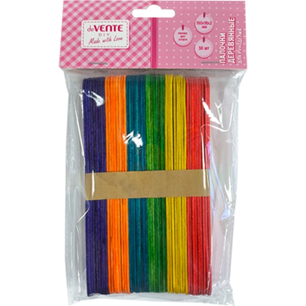 Палочки для творчества deVENTE DIY, деревянные, плоские, 150*18*2 мм, цв.: ассорти (50 шт.) Акция!
