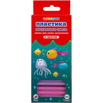 Пластика (полимерная глина) ЦВЕТИК, в наборе, 6 цветов по 20 г, пастельная, запекаемая Акция!