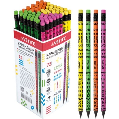 Карандаш чернографитный с ластиком, HB, черное дерево, круглый, 4 дизайна, deVENTE Vivid Карандаш чернографитный с ластиком, HB, черное дерево, круглый, 4 дизайна, deVENTE Vivid