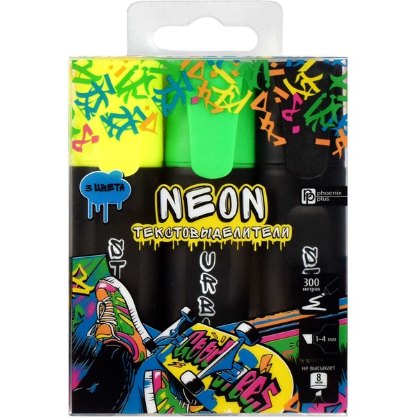 Текстмаркеры 3 цвета, неоновые, ШЛ 1-4 мм, н-к "клин", ФЕНИКС+ Включи неон Акция!