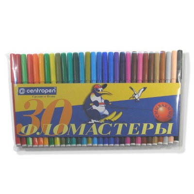 Фломастеры 30 цветов, чернила в/о, вент. колпачок, смываемые, CENTROPEN Пингвины (пвх конверт)