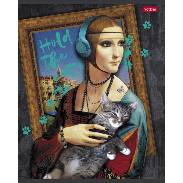 Тетрадь А5, клетка, 48 л., на скобе, 65 г/м², Hatber Коты в искусстве_5 дизайнов
