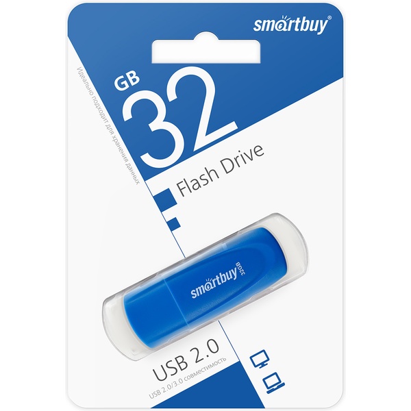 Флеш-накопитель USB 2.0, 32 ГБ, Smartbuy Scout/ Синий