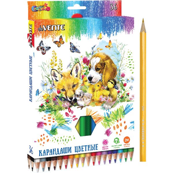 Карандаши цветные 36 шт., деревянные, шестигранные, 2М, deVENTE Cosmo, в к/к