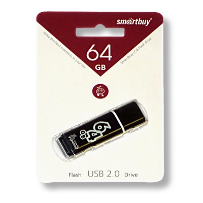 Флеш-накопитель USB 2.0, 64 ГБ, Smartbuy Glossy Black/смолисто-черный
