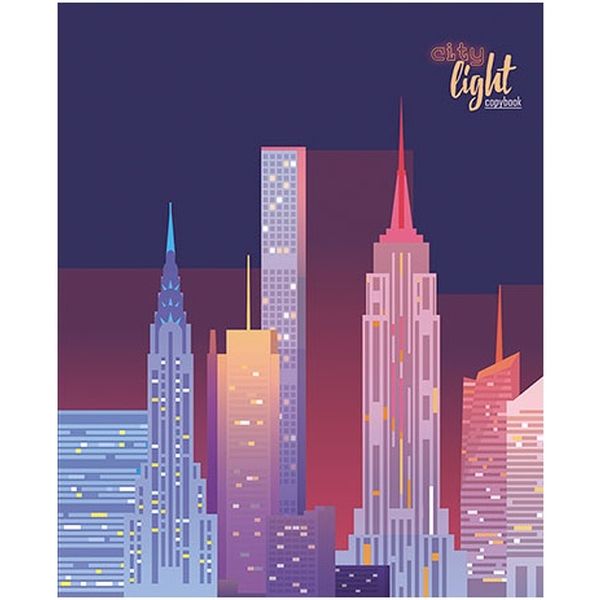 Тетрадь А5, клетка, 48 л., на скобе, 60 г/м², выб. лак, блестки, КТС-ПРО Огни города Акция!