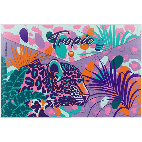 Папка-конверт на кнопке, А4, PP 160 мкм, полупрозрачная, ErichKrause Tropical Акция!