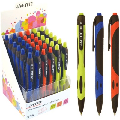 Ручка шариковая автомат., синяя, 0.7 мм, эрг. корпус, soft touch, deVENTE Enigma_3 дизайна