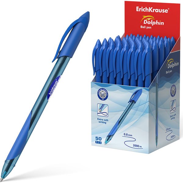 Ручка шариковая синяя, 1.2 мм, эрг. грип, тон. корп., ErichKrause Dolphin Stick&Grip Classic